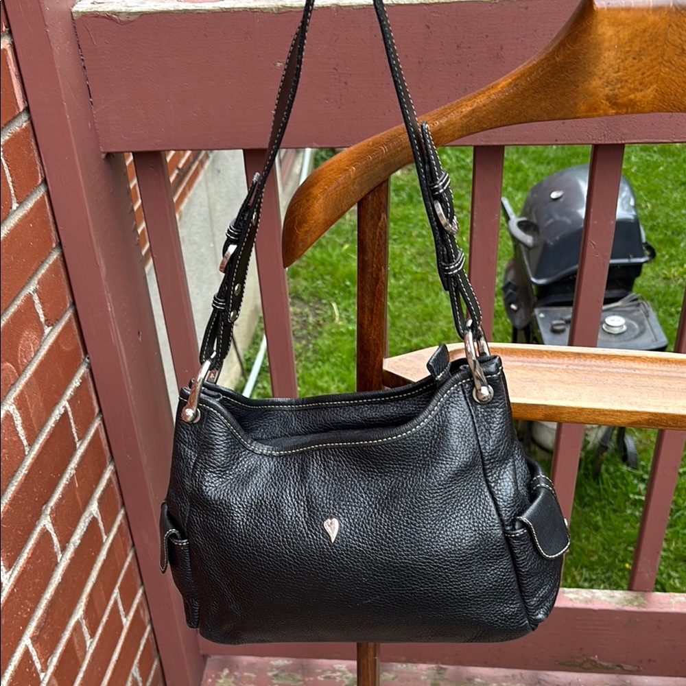 Lancaster Classic Black Leather Shoulder Bag with Slouchy Design